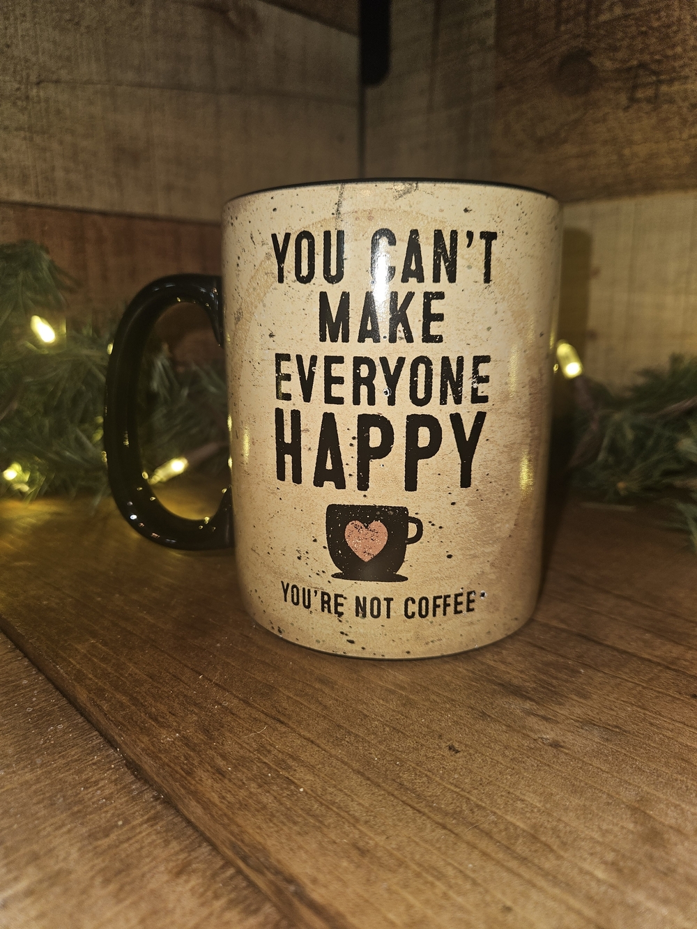 Primitives by Kathy Beige Mug with Black Handle and Heart Accent